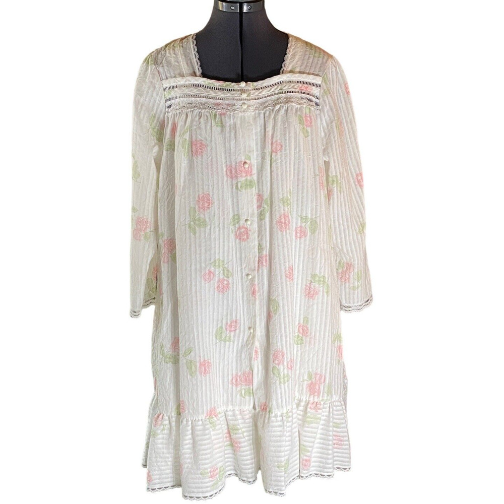 Willow Creek Womens Small Lightweight Vintage White Floral Gown Robe Set